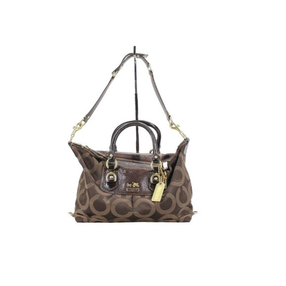 Coach Madison Sabrina Brown Op-art Convertible Satchel Signature Shoulder Bag - Picture 1 of 10